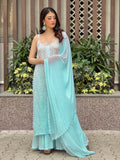 Dreamy Lagoon Ombré Lace Strappy Kurta Set (set of 3)