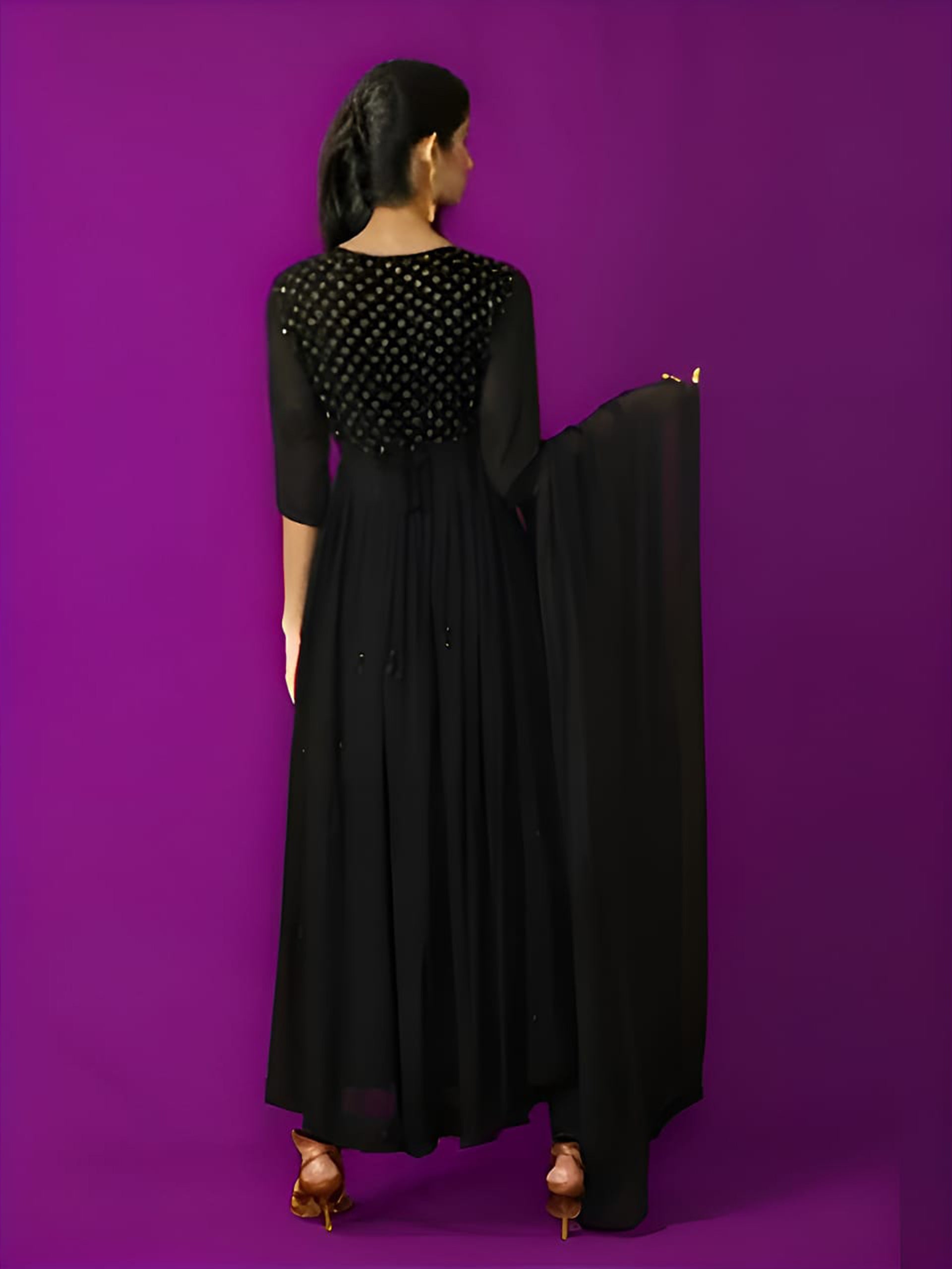 Black Metal Chikankari & Mukaish Kurta Set - Shop Label Aishwaryrika