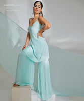 Arctic Sky Chikankari & Mukaish Gharara Set (Set of 3)