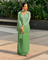 Minty Sage Chikankari & Mukaish Ombré Kurta Set (set of 3)