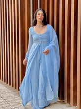 Carla Blue Chikankari Anarkali Kurta Set (Set of 3)