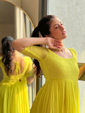 Lime green Chikankari Gown (Set of 1)