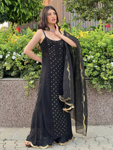 Jade Black Ring Work Strappy Chikankari Kurta Set (Set of 3)