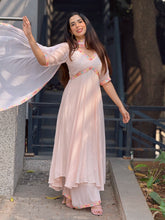 Muted Peach Chikankari Parsi Gara Anarkali Kurta Set (set of 3)