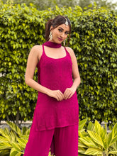 Ruby Pink Short Strappy Chikankari-Sharara Kurta Set
