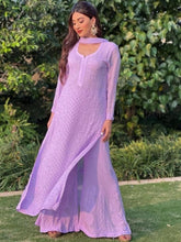 French Lavender Chikankari & Mukaish Kurta Set (Set of 3)