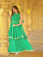 Emerald & Gold Chikankari Kurta-Sharara Lace (Set of 3)