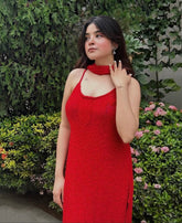 Blood Red Chikankari Strappy Kurta