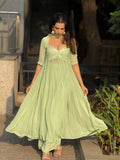 Jade Blossom Chikankari & mirror work Anarkali Kurta Set (set of 3)