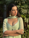 Jade Blossom Chikankari & mirror work Anarkali Kurta Set (set of 3)