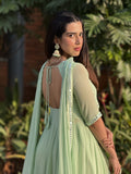 Jade Blossom Chikankari & mirror work Anarkali Kurta Set (set of 3)
