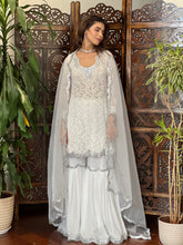 Sylver White Chikankari Gharara Short Kurta Set (set of 3)