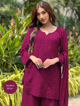 Mulled Wine Short Chikankari Kurta-Sharara Set