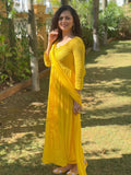 Jannat Zubair in Golden Hour Chikankari Kurta Set