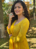 Jannat Zubair in Golden Hour Chikankari Kurta Set