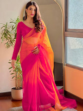 Aurora Pink Ombré Saree with Stitched Blouse (set of 2)