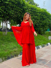 Opal Red Chikankari Gharara Kurta Set