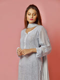 Powder Blue Chikankari & Mukaish Kurta Set (Set of 3)