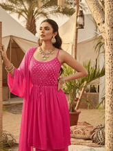 Blaze Pink Chikankari Gharara Set (Set of 3)