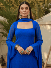 Berry Blue Chikankari Gharara Short Kurta Set (Set of 3)