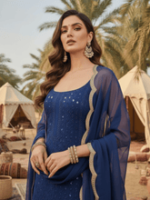 Velvet Sapphire  Ring Work Strappy Chikankari Kurta Set