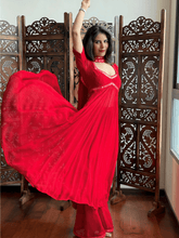 Siren Red Chikankari & Mirror work Anarkali Set (Set of 3)