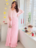 Shanaya Kapoor in Pressed Rose Chikankari & Mukaish Kurta Set (Set of 3)