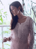 Shanaya Kapoor in Pressed Rose Chikankari & Mukaish Kurta Set (Set of 3)
