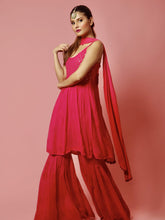 Taffy Pink Chikankari & Mukaish Kurta Gharara Set