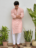 Old Rose Ember Mens Chikankari Hand-embroidered Kurta