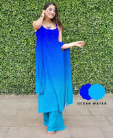 Ocean Water Strappy Ombré Chikankari Kurta Set (Set of 3)