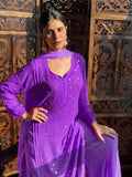 Iris Purple Chikankari & Mukaish Ring Work Kurta Set (Set of 3)