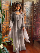 Glacier Grey Chikankari & Mukaish Ring Work Kurta