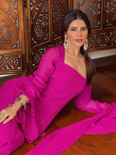 Bubblegum Pink Chikankari Gharara Short Kurta Set (Set of 3)