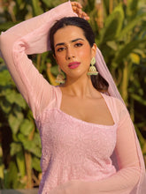 Cherry Pink Chikankari Gharara Short Kurta Set (Set of 3)