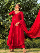 Matinee Red Anarkali Chikankari Kurta Set