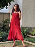 Suburban Red Chikankari & Mukaish Anarkali Kurta Set