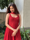 Suburban Red Chikankari & Mukaish Anarkali Kurta Set