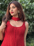 Suburban Red Chikankari & Mukaish Anarkali Kurta Set