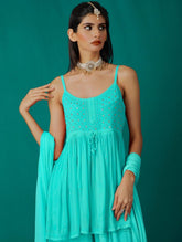 Pine Blue Short Chikankari & Mukaish Kurta