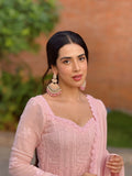 Pink Rose Chikankari Lace Anarkali Set (Set of 3)