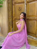 Rose Mauve Strappy Chikankari Anarkali Set