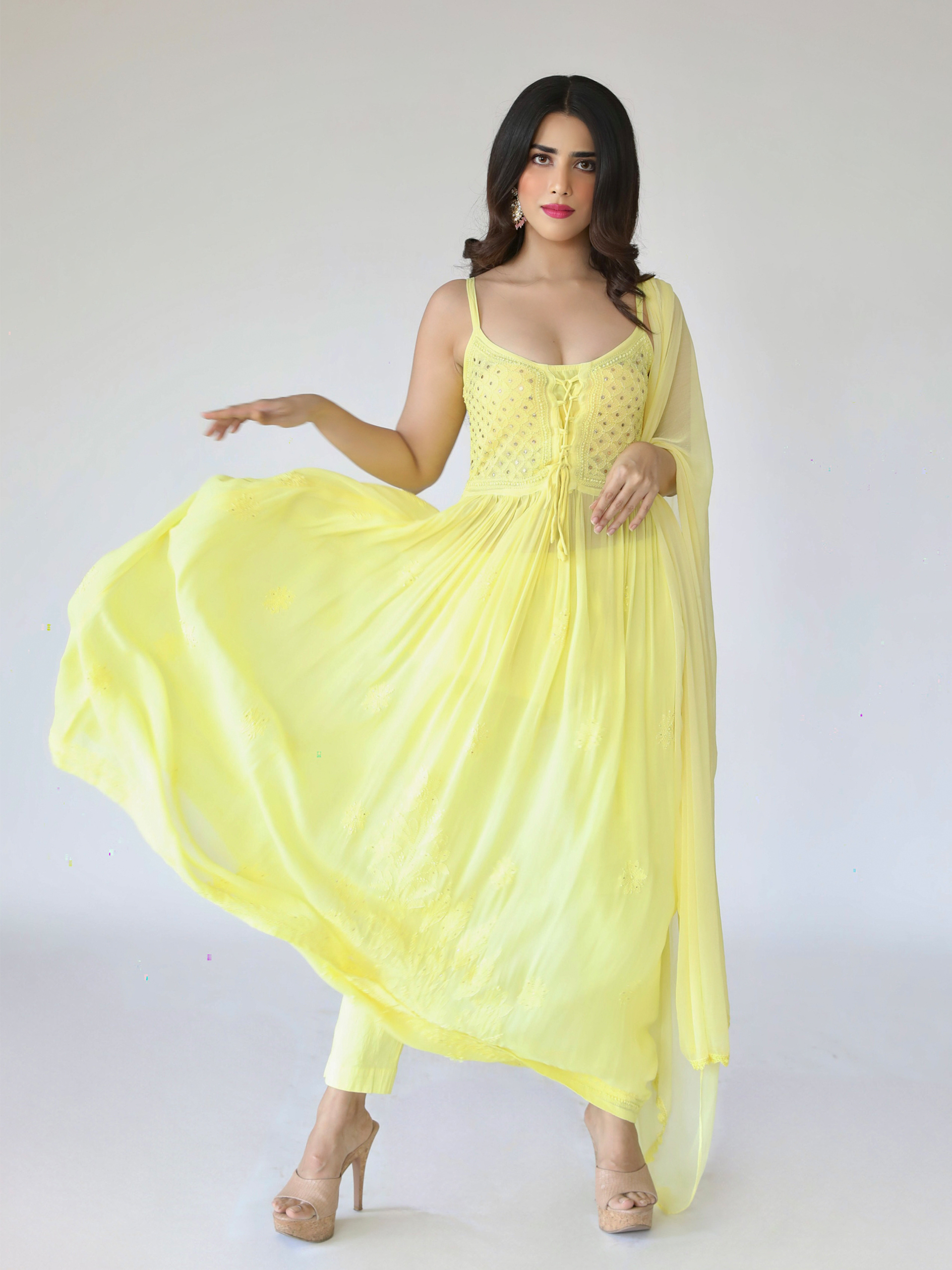Sugar Cookie Anarkali Chikankari Kurta Set