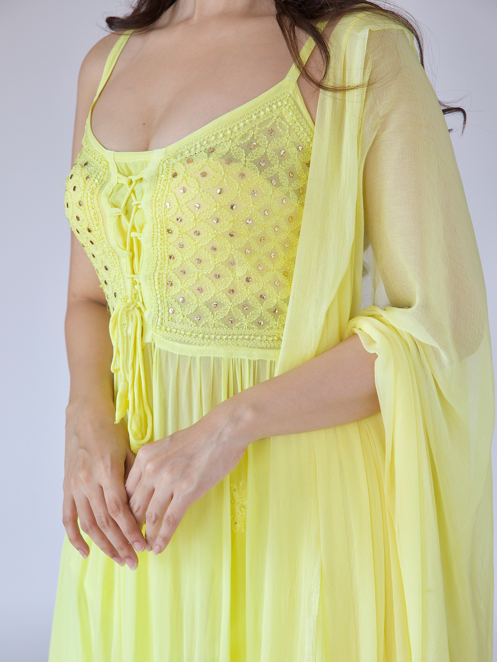 Sugar Cookie Anarkali Chikankari Kurta Set