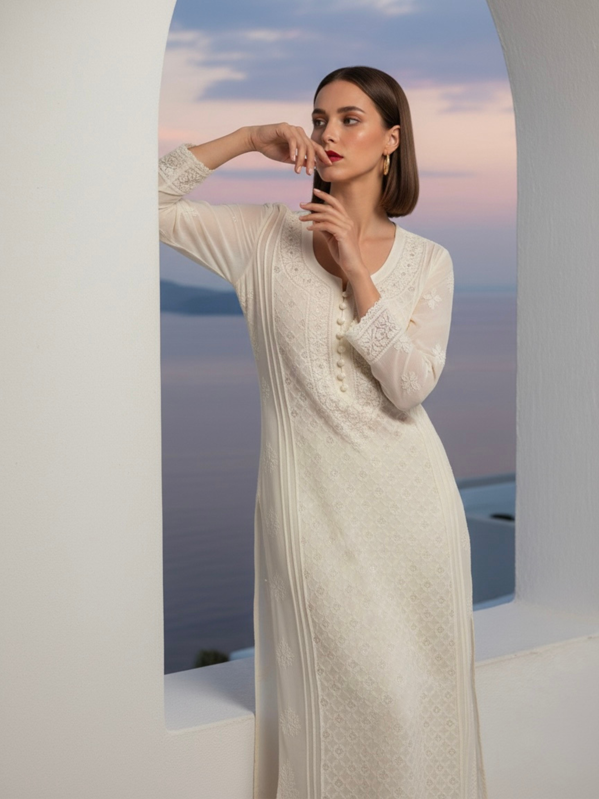 Paros White Ring Work Chikankari Kurta