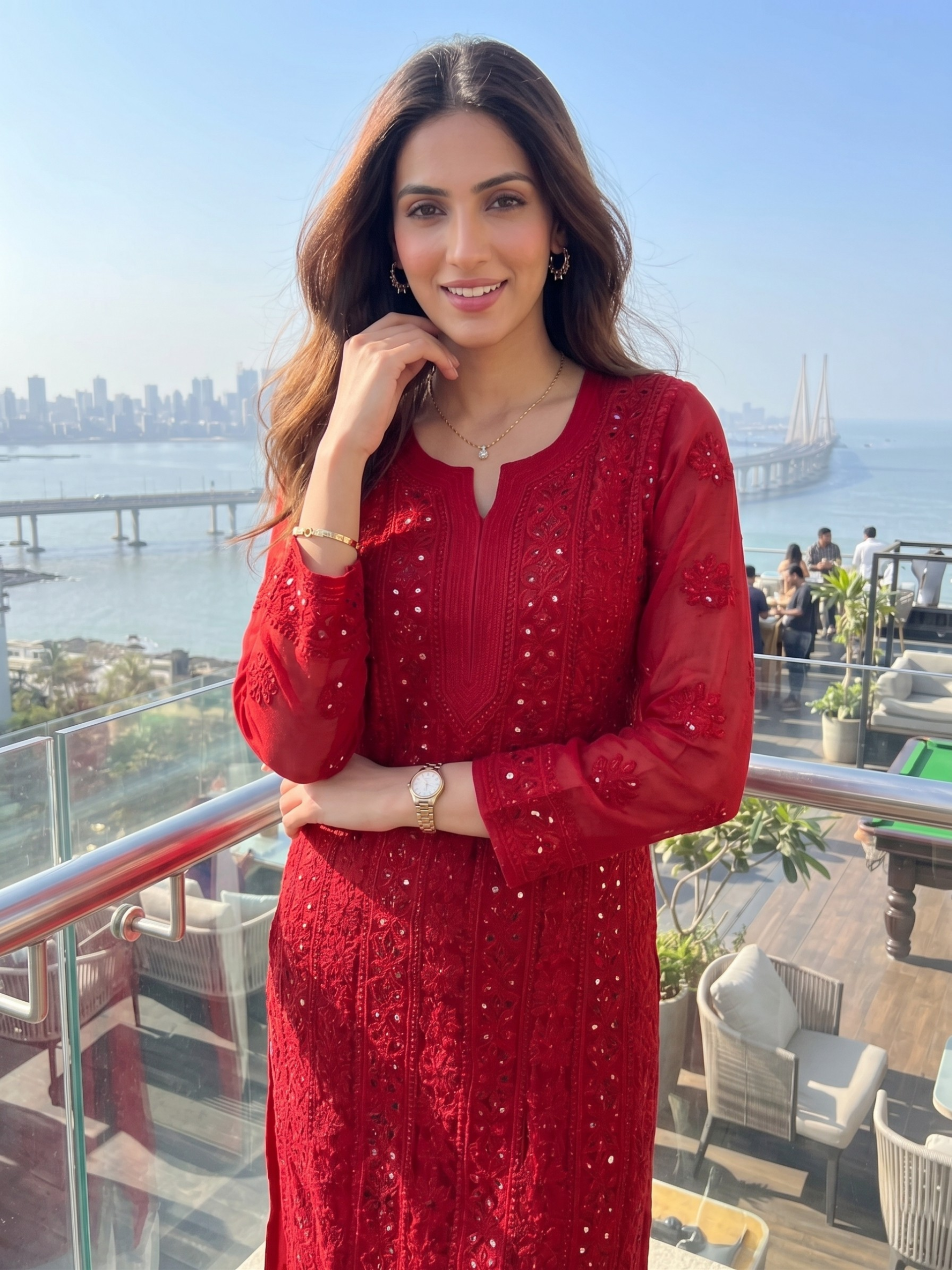 Forbidden Red Full Sleeves Chikankari Kurta