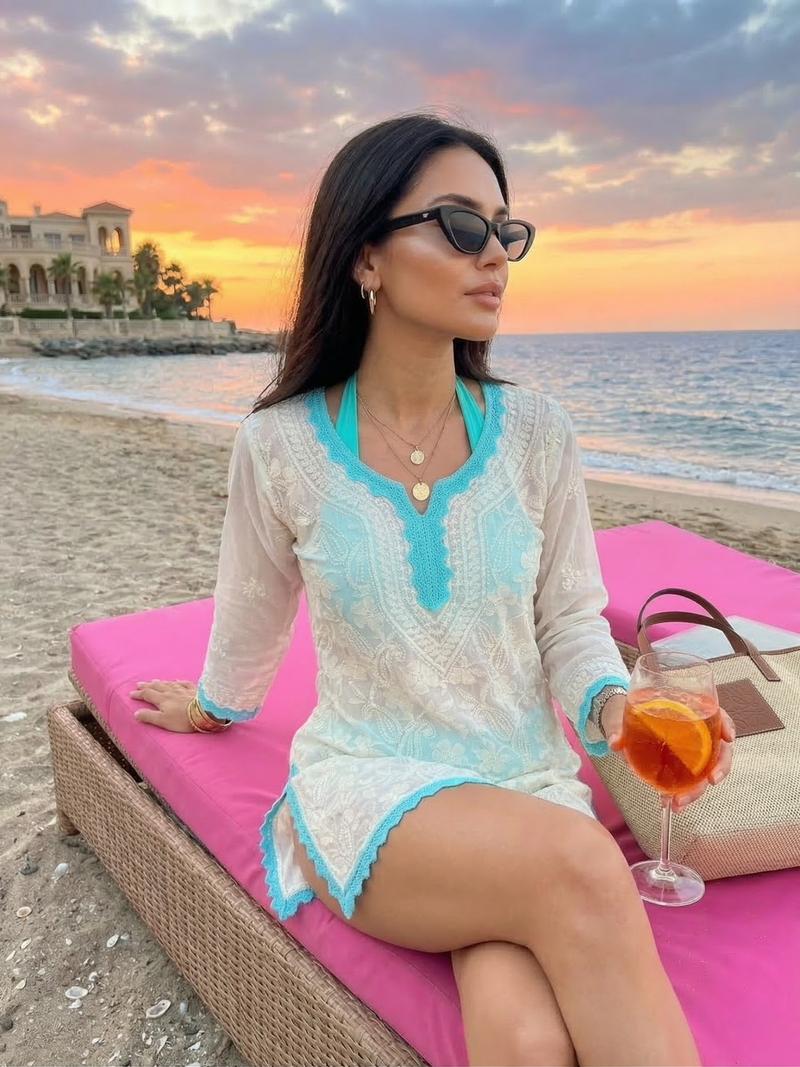 Blue Lagoon Chikankari Short Kurta