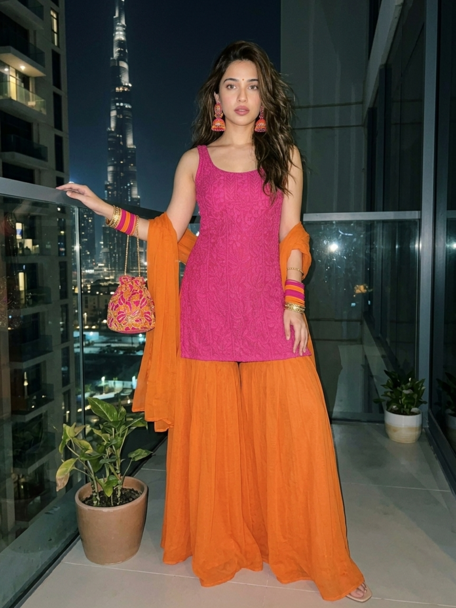 Natalia Chikankari Short Kurta-Gharara Set (Set of 3)