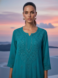 Aqua Teal Gala-Booti Chikankari & Mukaish Kurta