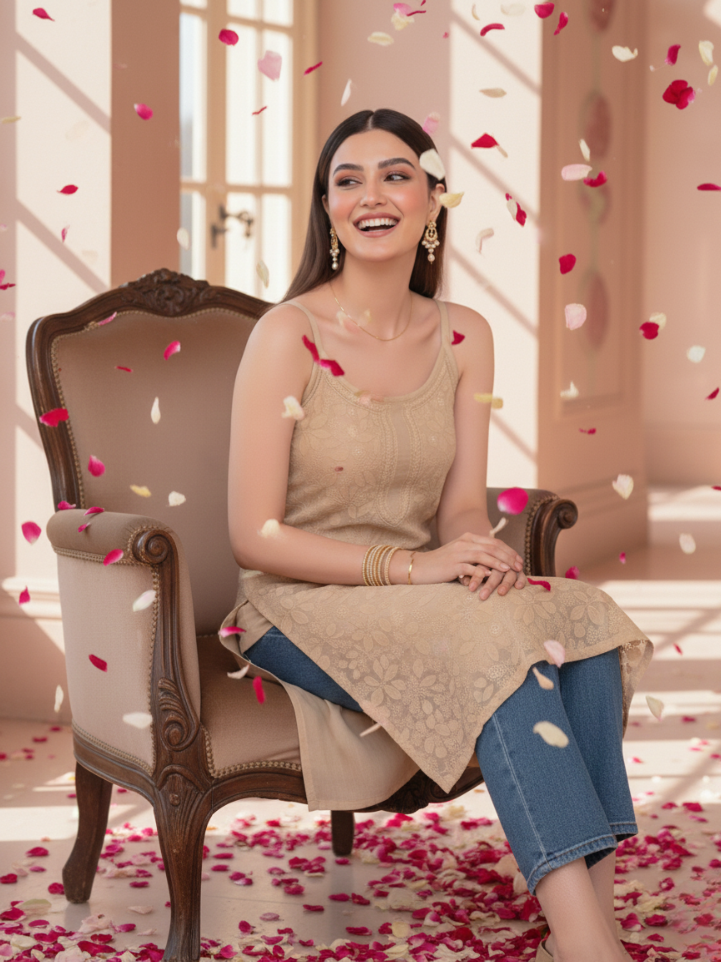 Anastasia Beige Chikankari Long Kurta